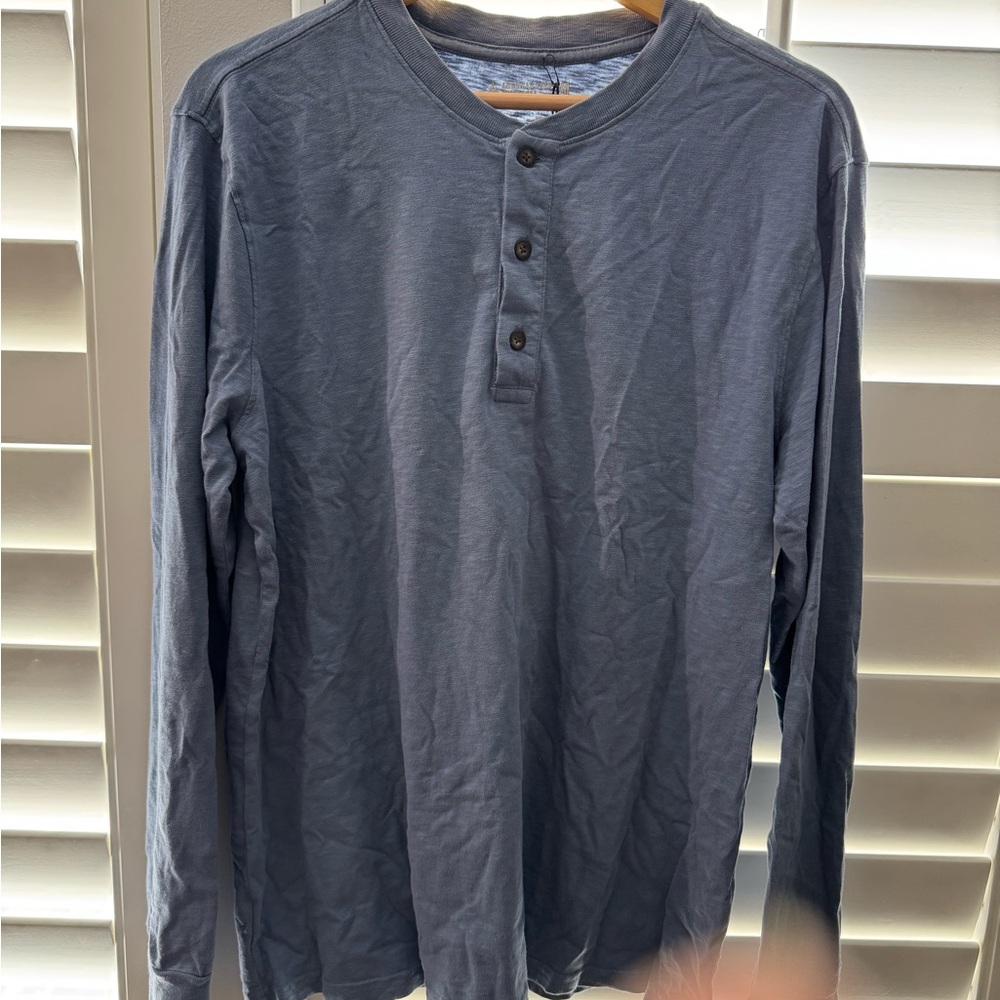 American Giant Premium Slub Henley  Blue Long Sleeve Cotton Shirt